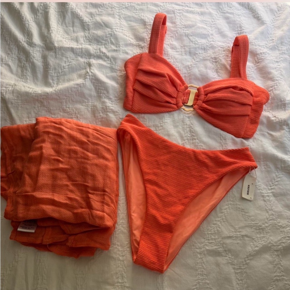 Koleha bikini swim set coral orange with cover up small